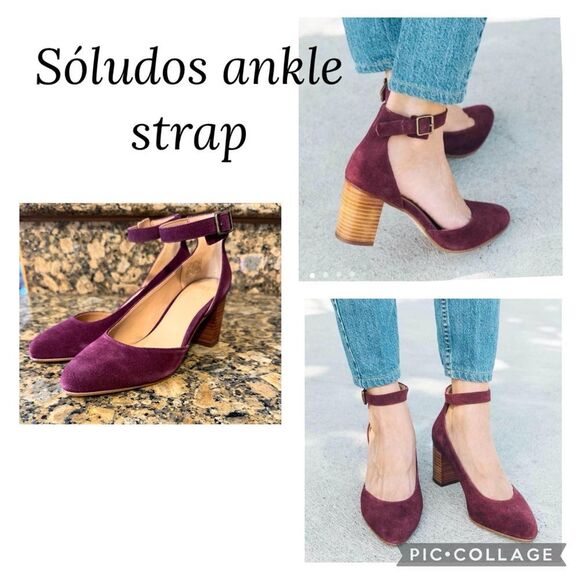 Soludos Shoes - SÓLUDOS GEMMA ANKLE STRAP BLOCK HEELS GRANITA BURGUNDY PURPLE SUEDE SIZE 8